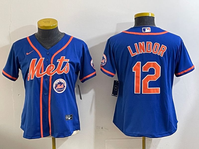 Women New York Mets #12 Lindor Blue Game 2024 Nike MLB Jersey style 3->women mlb jersey->Women Jersey